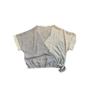 Paper Crane Cropped Blouse Small Cottagecore Coastal‎ Dolman Tie Front Top